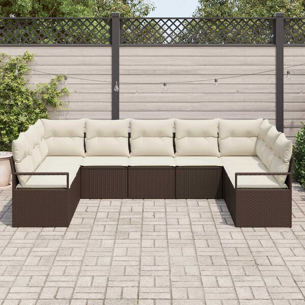 vidaXL Sofa S&aelig;t med pude 9 pcs Brun polyrattan