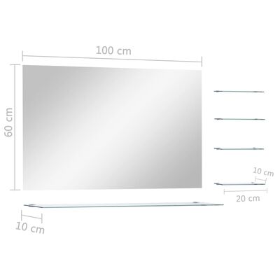 vidaXL vægspejl med hylde 100x60 cm hærdet glas
