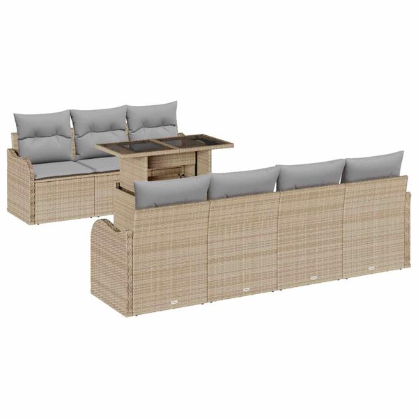 vidaXL Havesofa S&aelig;t med pude 8 pcs Beige Poly rattan