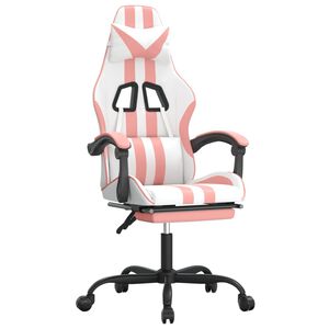 vidaXL drejelig gamingstol med fodst&oslash;tte kunstl&aelig;der hvid og pink