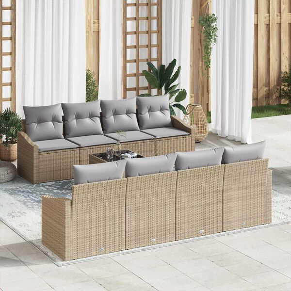 vidaXL Sofa S&aelig;t med pude med pude 9 pcs Beige og lys gr&aring; polyrattan