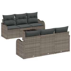 vidaXL Havesofa S&aelig;t med pude 7 pcs Gr&aring; Poly Rattan og St&aring;l og Glas