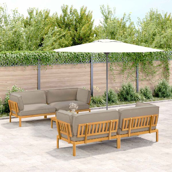 vidaXL Sofa S&aelig;t med pude Ensfarvet 5 pcs Gr&aring;brun Massivt Akacietr&aelig;