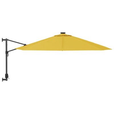 vidaXL væghængt parasol med LED-lys 290 cm gul
