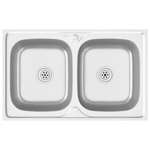 vidaXL k&oslash;kkenvask med 2 bassiner 800x500x155 mm rustfrit st&aring;l s&oslash;lv