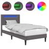 vidaXL Sengestel med LED-lysstrimler Gr&aring; 90 x 190 cm Kunstl&aelig;der
