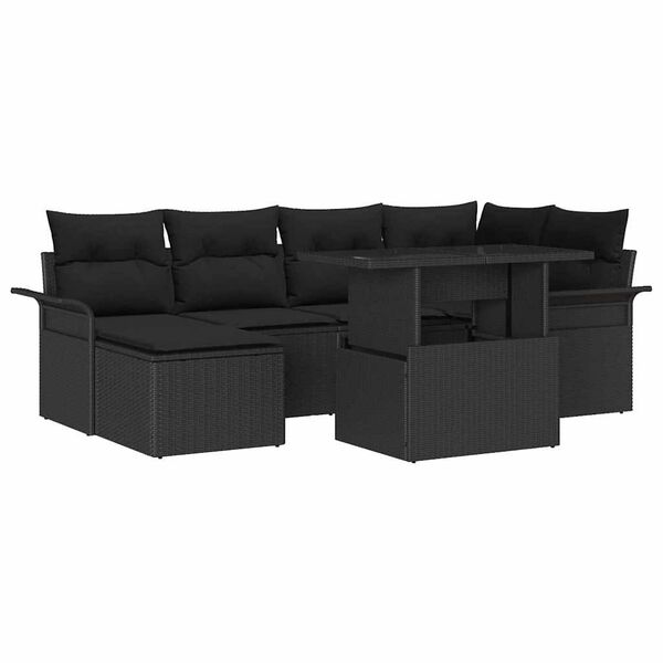vidaXL Havesofa S&aelig;t med pude 7 pcs Sort Poly rattan