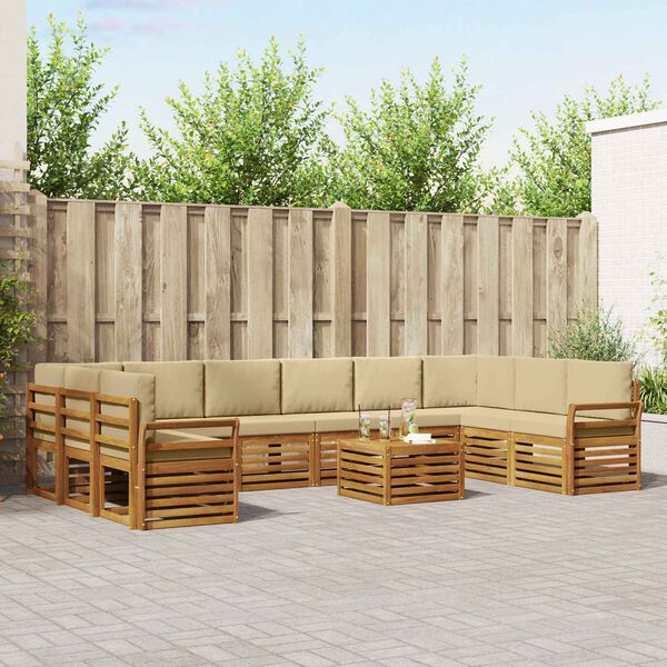 vidaXL Sektionalsofa s&aelig;t 11 pcs Naturlig og Beige Massivt Akacietr&aelig;
