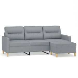 vidaXL 3-personers sofa med fodskammel 180 cm stof Lysegr&aring;