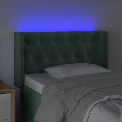 vidaXL sengegavl med LED-lys 83x16x78/88 cm fløjl Mørkegrøn