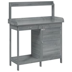 vidaXL potteb&aelig;nk med skab 110,5x45x124,5 cm massivt grantr&aelig; gr&aring;