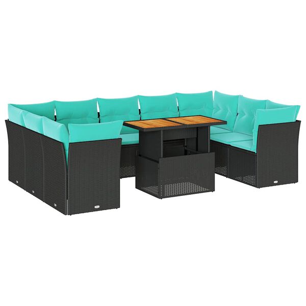 vidaXL sofas&aelig;t til haven 10 dele med hynder polyrattan sort