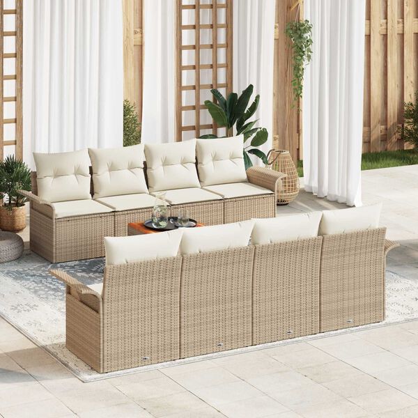 vidaXL Havesofa Sæt med pude 9 pcs Beige polyrattan