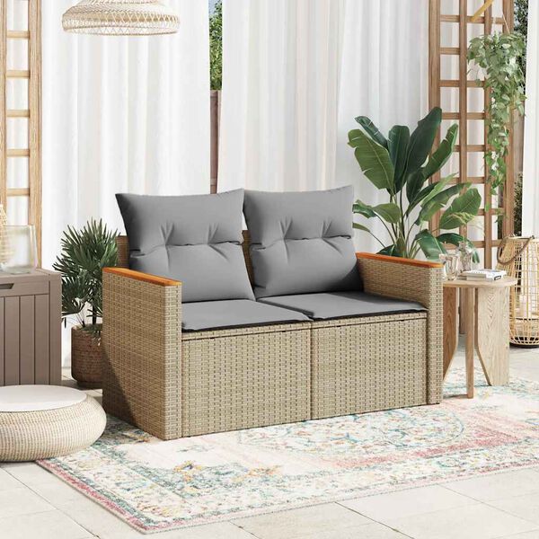 vidaXL 2-personers havesofa med hynder polyrattan beige