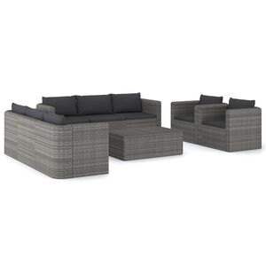 vidaXL lounges&aelig;t til haven 9 dele med hynder polyrattan gr&aring;