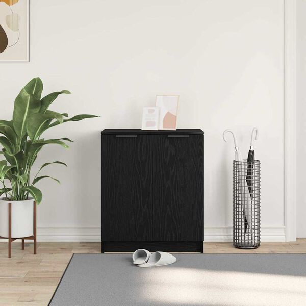 vidaXL Sko skab med hylde Sort eg 59 x 35 x 70 cm Konstrueret træ