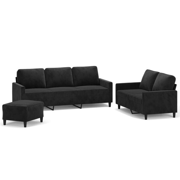 vidaXL sofas&aelig;t 3 dele med hynder velour sort