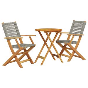 vidaXL bistros&aelig;t 3 dele polyrattan og massivt tr&aelig; gr&aring;