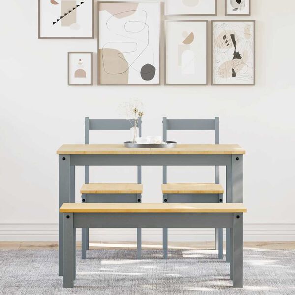 vidaXL spisebordssæt 4 dele Panama massivt fyrretræ grå