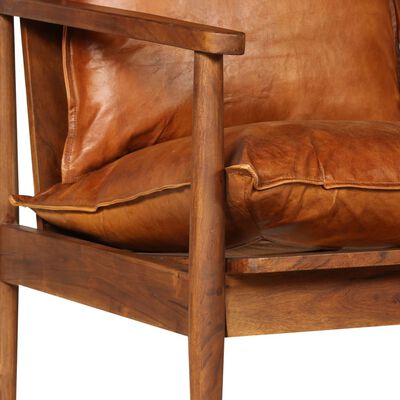 vidaXL 2-personers sofa ægte læder med akacietræ brun