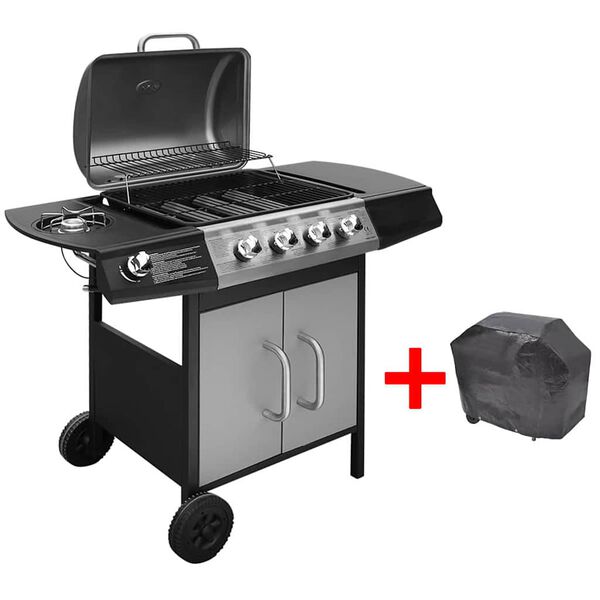 vidaXL gasgrill 4+1 kogezoner sort og sølvfarvet
