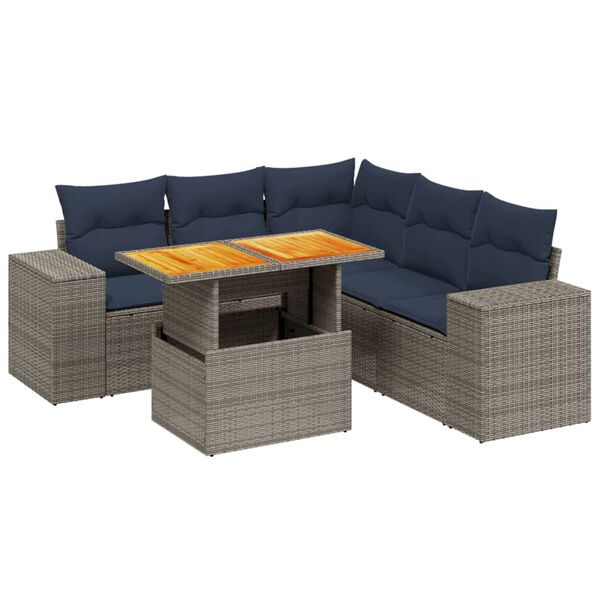 vidaXL sofaes&aelig;t til haven 6 dele med hynder polyrattan gr&aring;