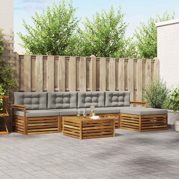 vidaXL Udend&oslash;rs sofagruppe med pude 6 pcs Naturlig og Lys Gr&aring;