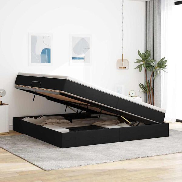 vidaXL Seng med opbevaring og madras Sort 200 x 200 cm Polyester