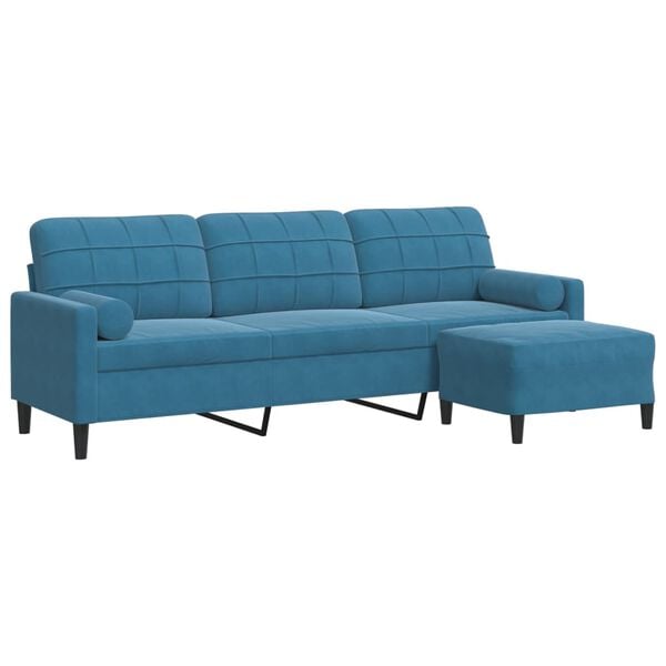 vidaXL 3-personers sofa med fodskammel 210 cm velour blå