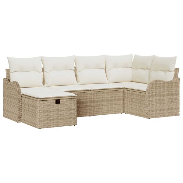 vidaXL Havesofa Sæt med pude med opbevaring 6 pcs Beige Poly rattan