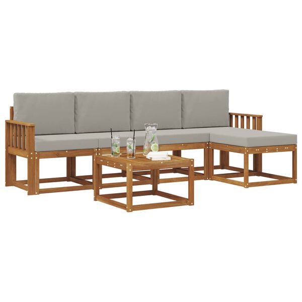 vidaXL Udend&oslash;rs sofagruppe 6 pcs Naturlig og Lys Gr&aring; Massivt Akacietr&aelig;