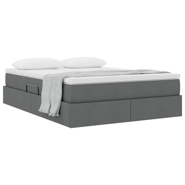 vidaXL Seng med opbevaring og madras M&oslash;rkegr&aring; 140 x 190 cm Polyester