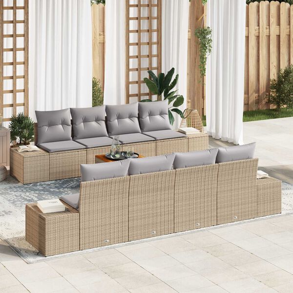 vidaXL Havesofa S&aelig;t med pude 9 pcs Beige polyrattan