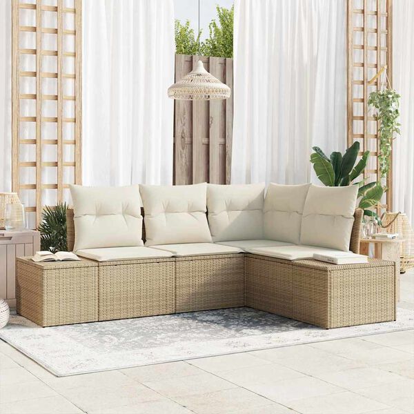 vidaXL Havesofa Sæt med opbevaring 4 pcs Beige og creme polyrattan