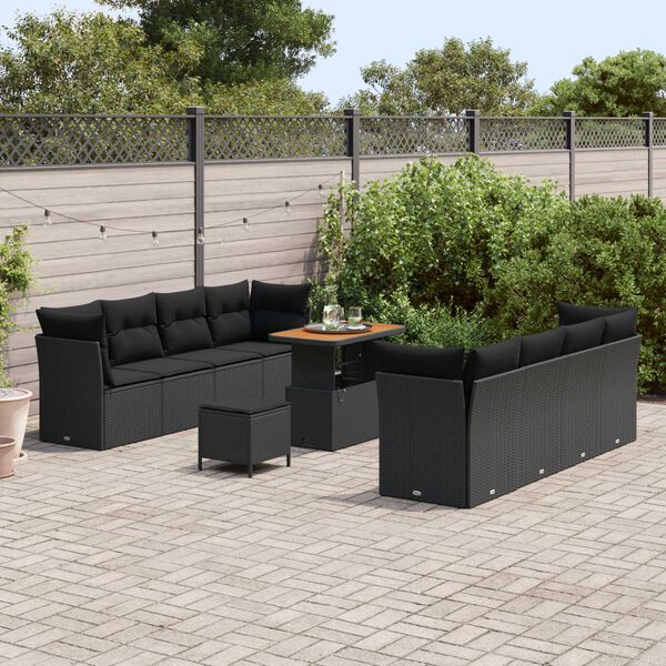 vidaXL Havesofa Sæt 11 pcs Sort polyrattan