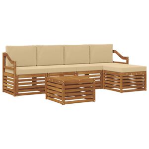 vidaXL Sofas&aelig;t med pude 6 pcs Naturlig og Beige Massivt Akacietr&aelig;