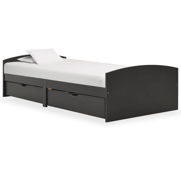 vidaXL sengeramme med 2 skuffer 90x200 cm massivt fyrretræ grå