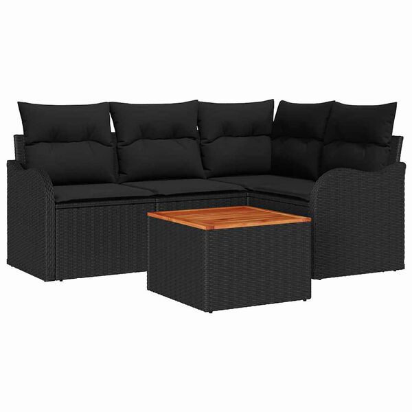 vidaXL Havesofa Sæt med pude 5 pcs Sort polyrattan