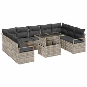 vidaXL Havesofa S&aelig;t 10 stk. 9-Antal s&aelig;der Lysegr&aring; polyrattan