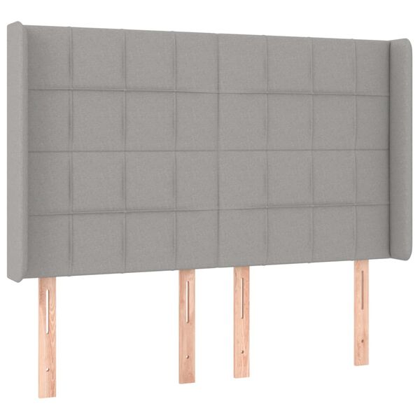 vidaXL sengegavl med LED-lys 147x16x118/128 cm stof lysegr&aring;