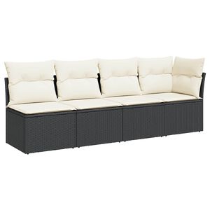 vidaXL 4-personers havesofa med hynder polyrattan sort