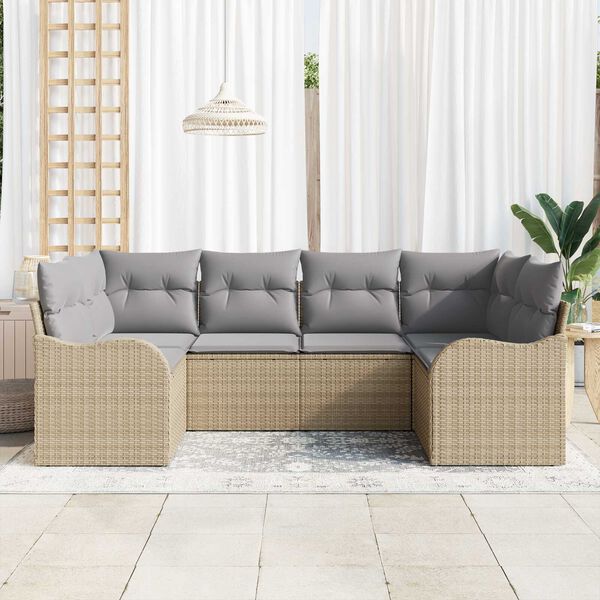 vidaXL Havesofa S&aelig;t med pude 6 pcs Beige Poly rattan