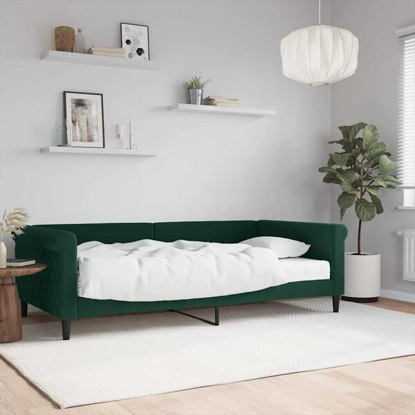 vidaXL daybed med madras 100x200 cm velour m&oslash;rkegr&oslash;n