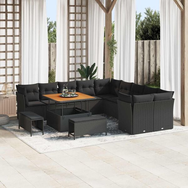 vidaXL Havesofa S&aelig;t 13 pcs Sort polyrattan