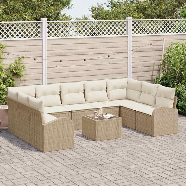 vidaXL Sofa S&aelig;t med pude 10 pcs Beige og hvid polyrattan