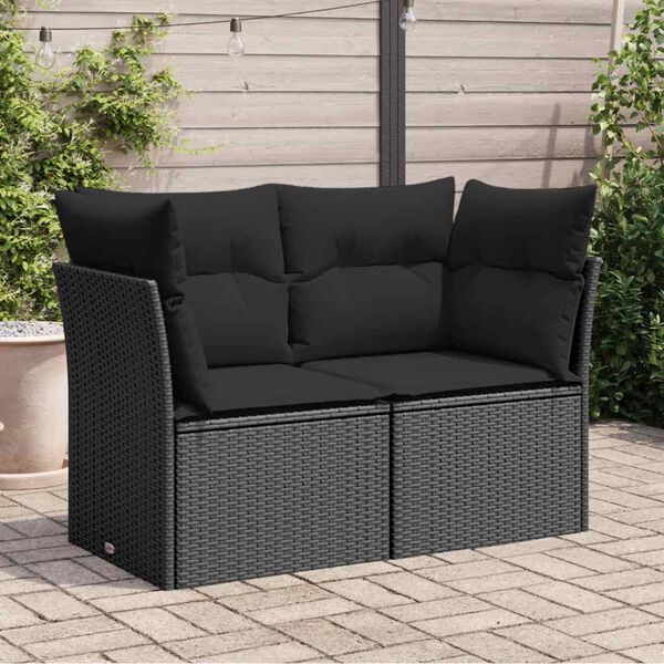 vidaXL havesofa med hynder 2-personers sort polyrattan