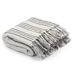 vidaXL plaid 220x250 cm bomuld stribet gr&aring; og hvid