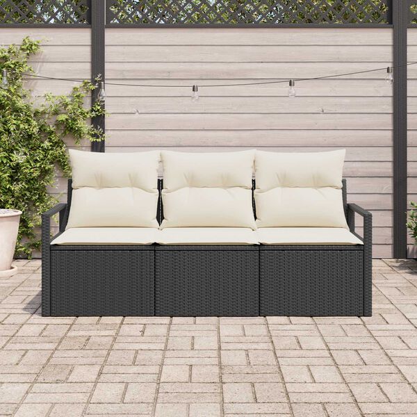 vidaXL Havesofa Sæt med pude 3 pcs Sort og Hvid polyrattan