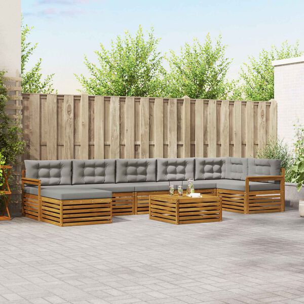 vidaXL Udend&oslash;rs sofagruppe 8 pcs Naturlig og Lys Gr&aring; Massivt Akacietr&aelig;