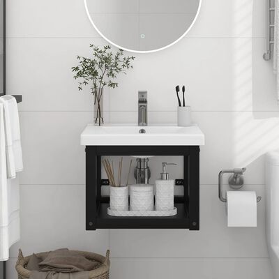 vidaXL væghængt badeværelsesmøbel til håndvask 40x38x31 cm jern sort